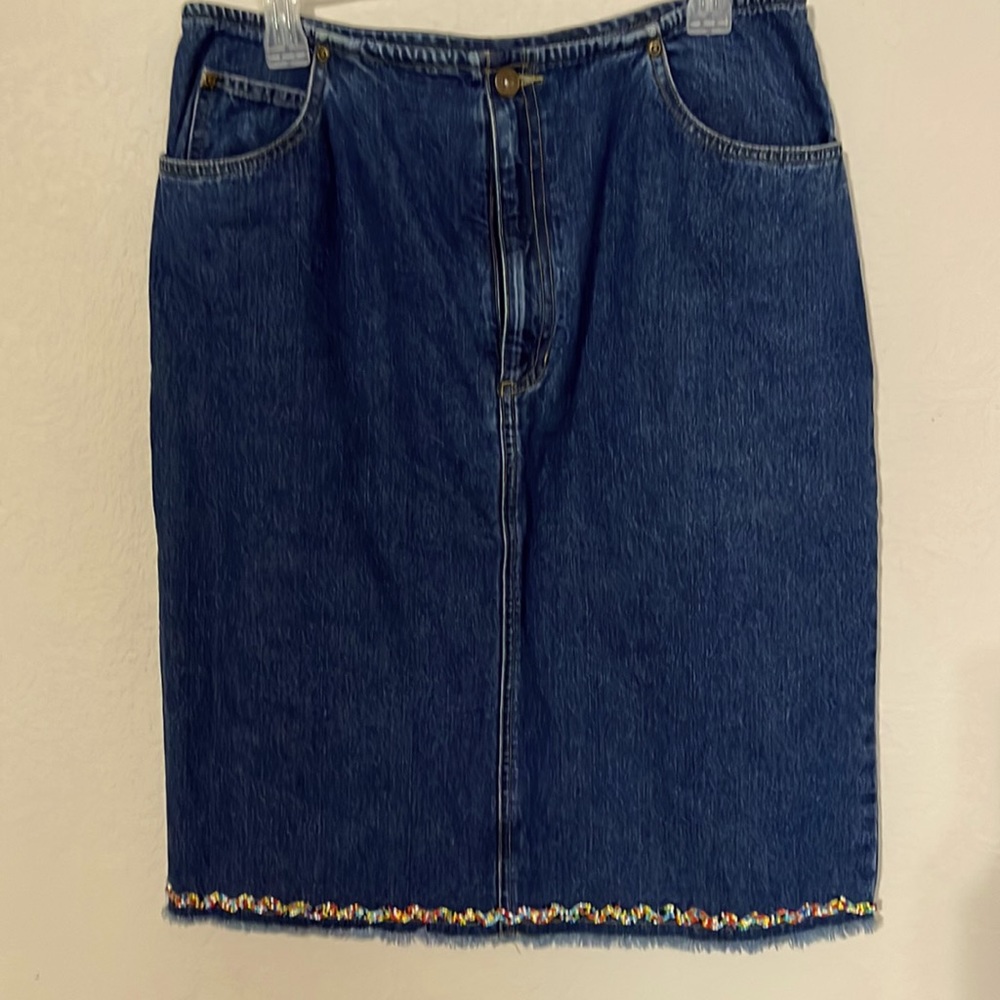 Liz Claiborne vintage denim skirt with beaded hem